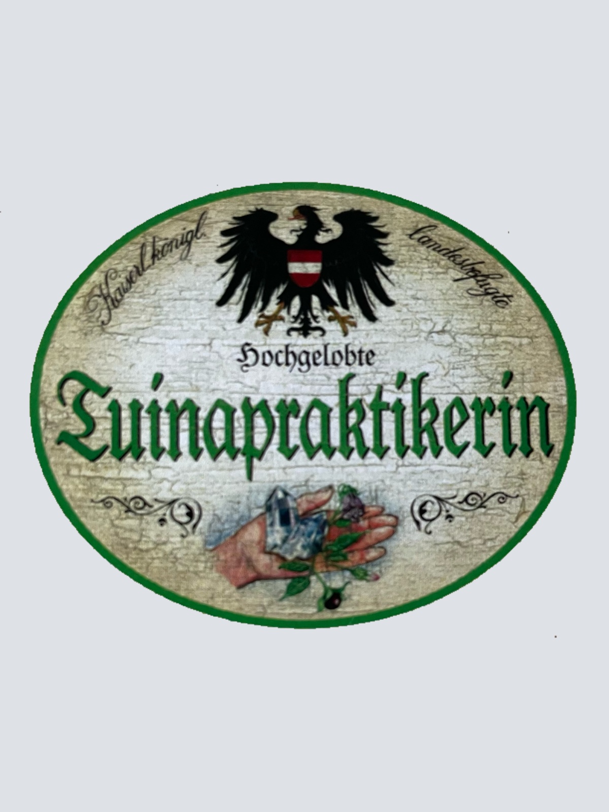 KuK Nostalgie Holzschild Hochgelobte Tuinapraktikerin Heilmassage Schild