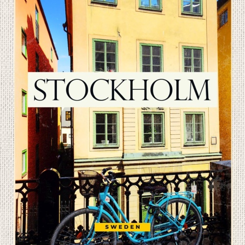 Schild Stockholm Sweden Schweden Stadt Haus Fahrrad 12x18 20x30 30x40 Blech/Holz