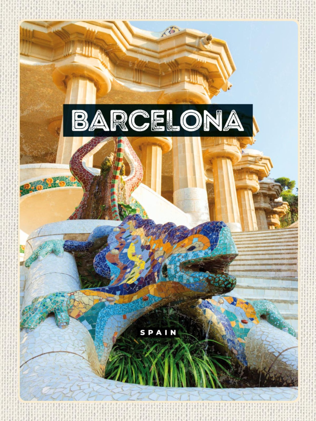 Schild Barcelona Spain Spanien Park Güell 12x18 20x30 30x40 Blech/Holz