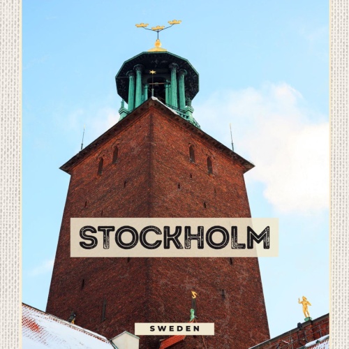 Schild Stockholm Sweden Schweden Stadshus Rathaus 12x18 20x30 30x40 Blech/Holz