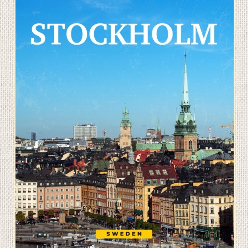 Schild Stockholm Sweden Schweden Stadt Ansicht 12x18 20x30 30x40 Blech od. Holz