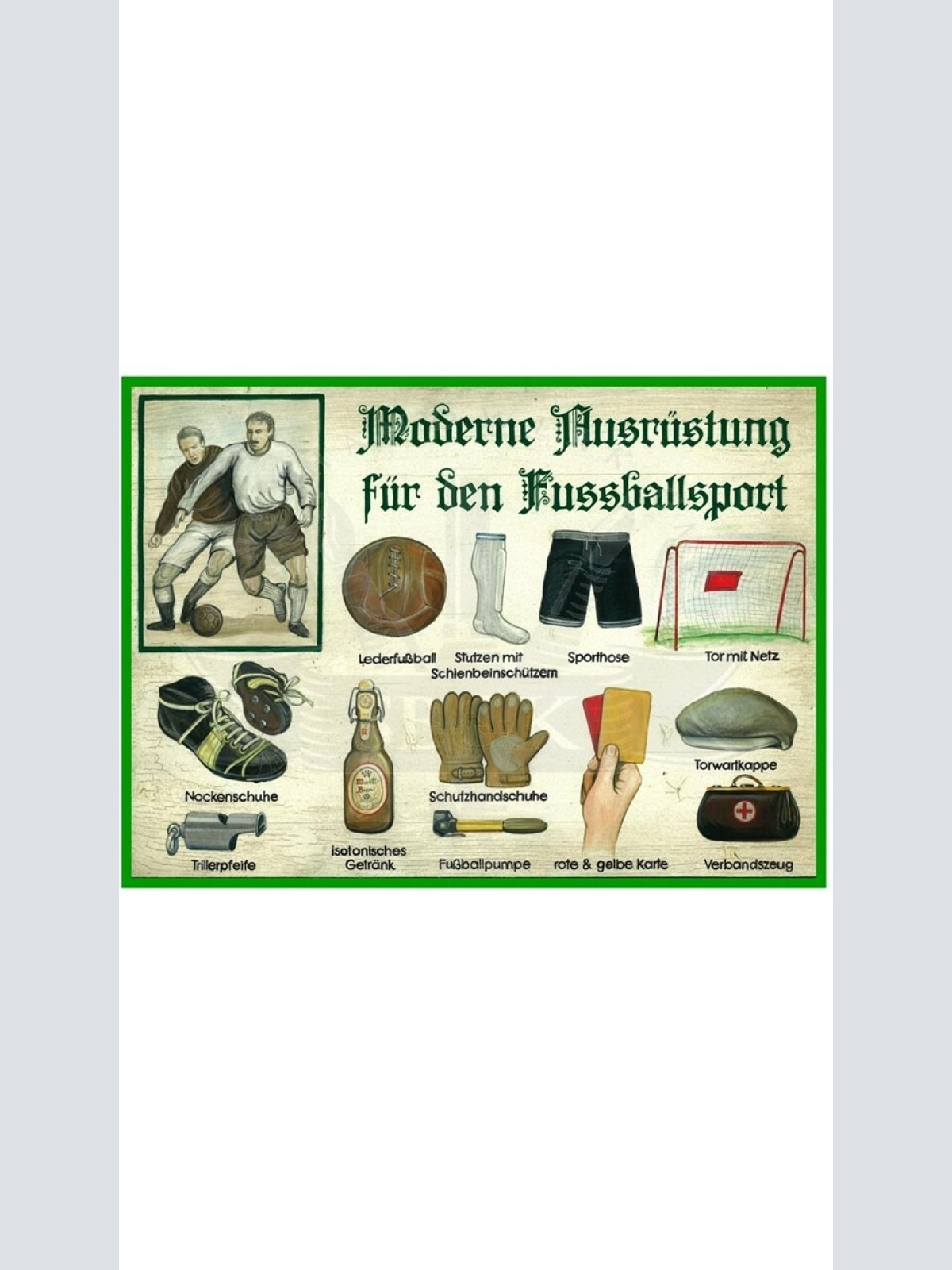 KuK Nostalgie Holzschild "Moderne Ausrüstung für den Fussballsport"