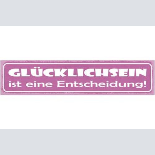 Schild glücklichsein ist eine entscheidung positiv leben 46 x 10 blech od. holz