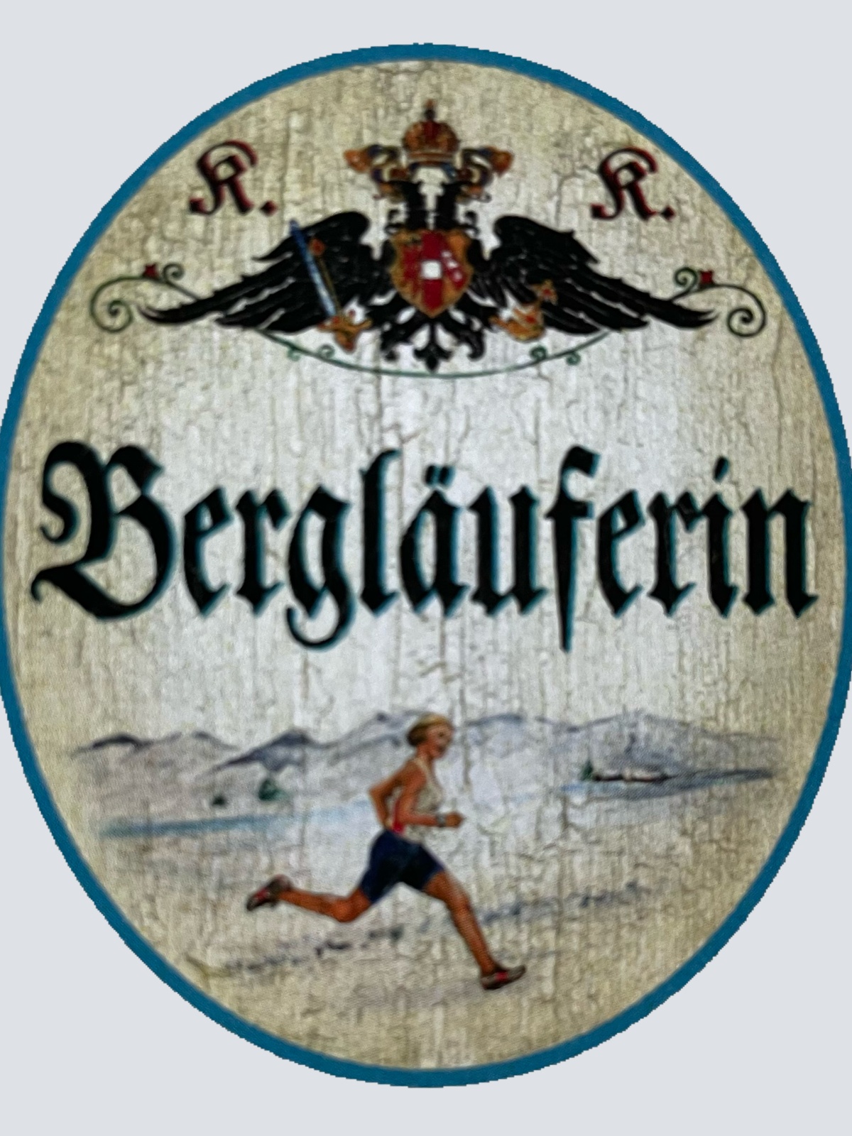 KuK Nostalgie Holzschild Bergläuferin Laufen Lauf Sport Joggen Berge Schild
