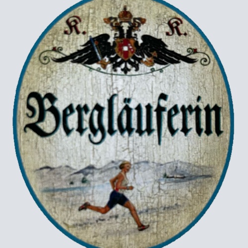 KuK Nostalgie Holzschild Bergläuferin Laufen Lauf Sport Joggen Berge Schild