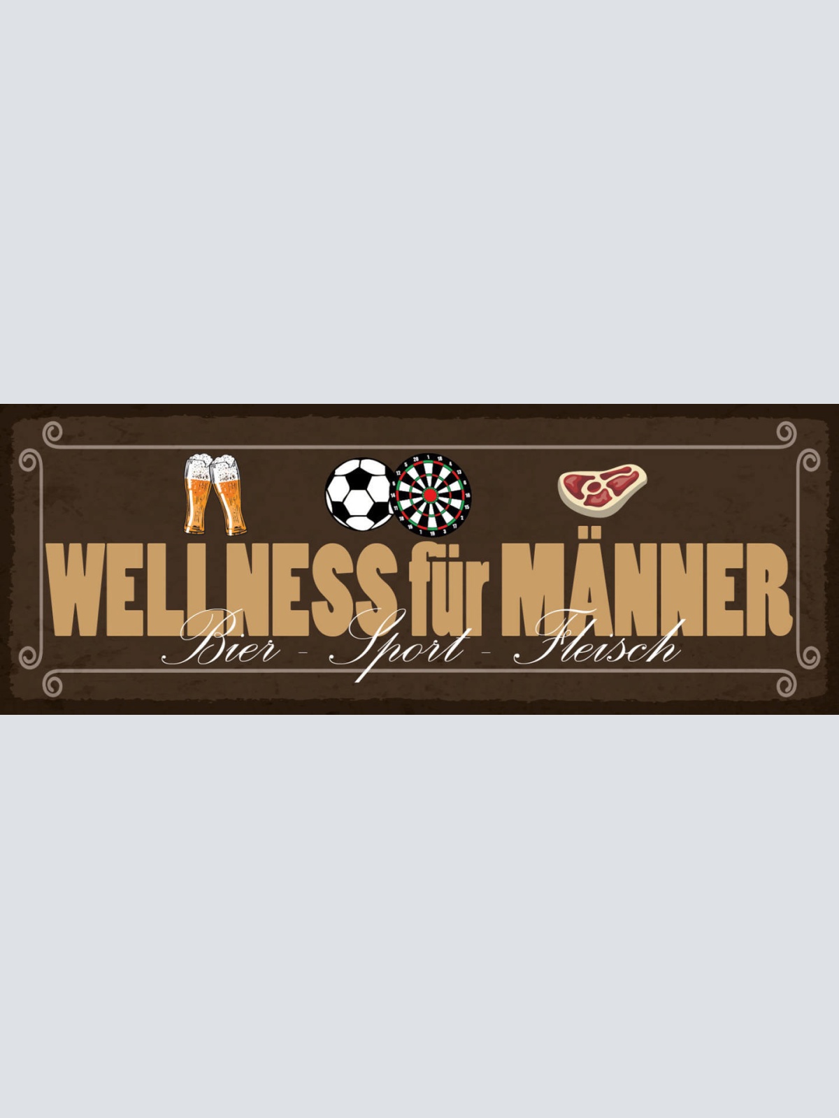 Schild Wellness Für Männer Bier Sport Fleisch Alkohol Grill 27x10 Blech od.Holz