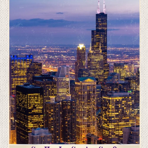 Schild Chicago USA Illinois Stadt Ansicht Nacht 12x18 20x30 30x40 Blech/Holz