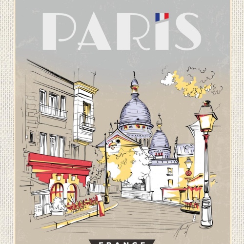 Schild Paris France Frankreich Illustration 12x18 20x30 30x40 Blech od. Holz