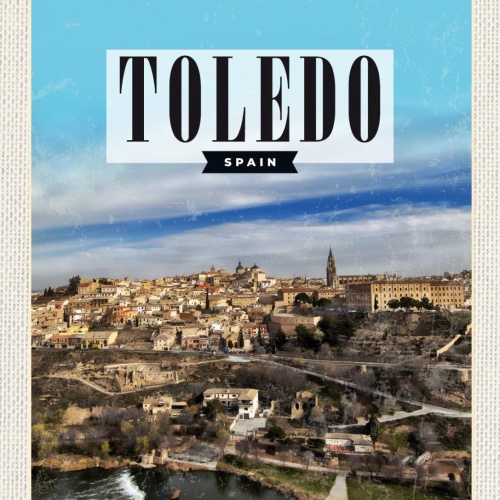 Schild Toledo Spain Spanien Stadt Ansicht 12x18 20x30 30x40 Blech od. Holz