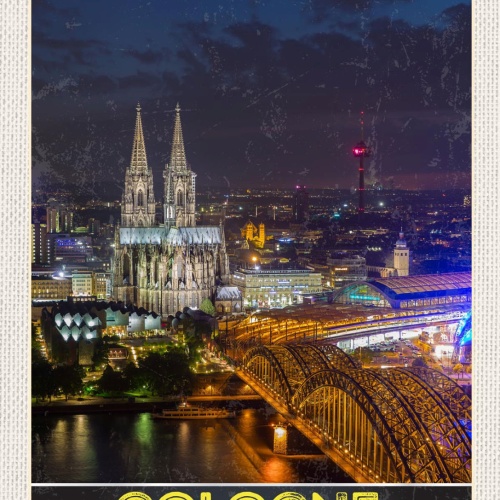 Schild Cologne Germany Köln Dom Stadt Nacht D 12x18 20x30 30x40 Blech/Holz