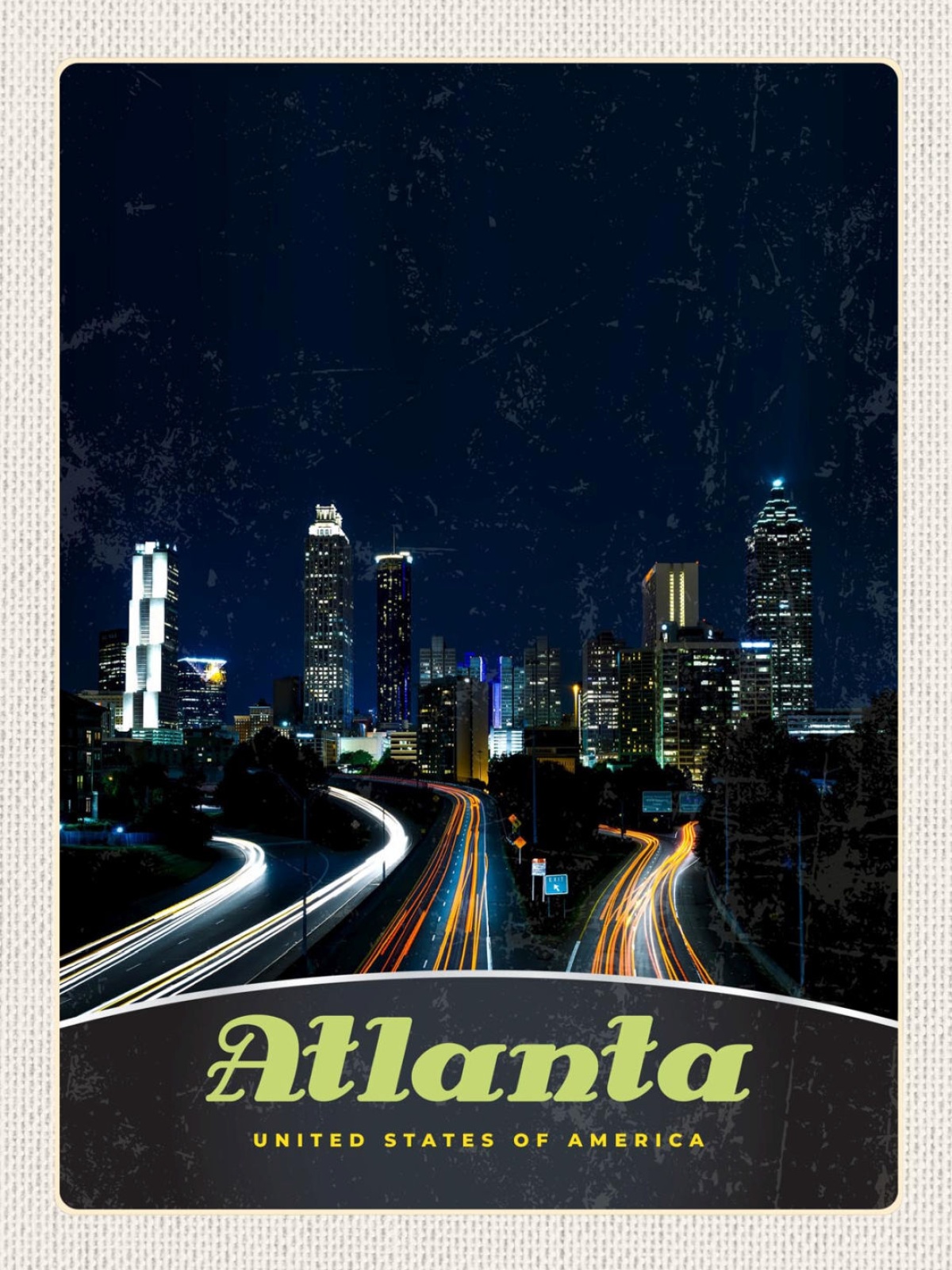 Schild Atlanta USA Georgia Stadt Nacht Amerika 12x18 20x30 30x40 Blech/Holz