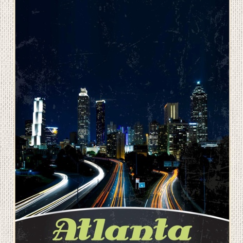 Schild Atlanta USA Georgia Stadt Nacht Amerika 12x18 20x30 30x40 Blech/Holz