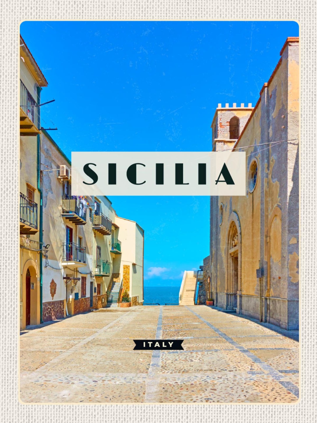 Schild Sicilia Italy Sizilien Italien Cefalù Dorf 12x18 20x30 30x40 Blech/Holz