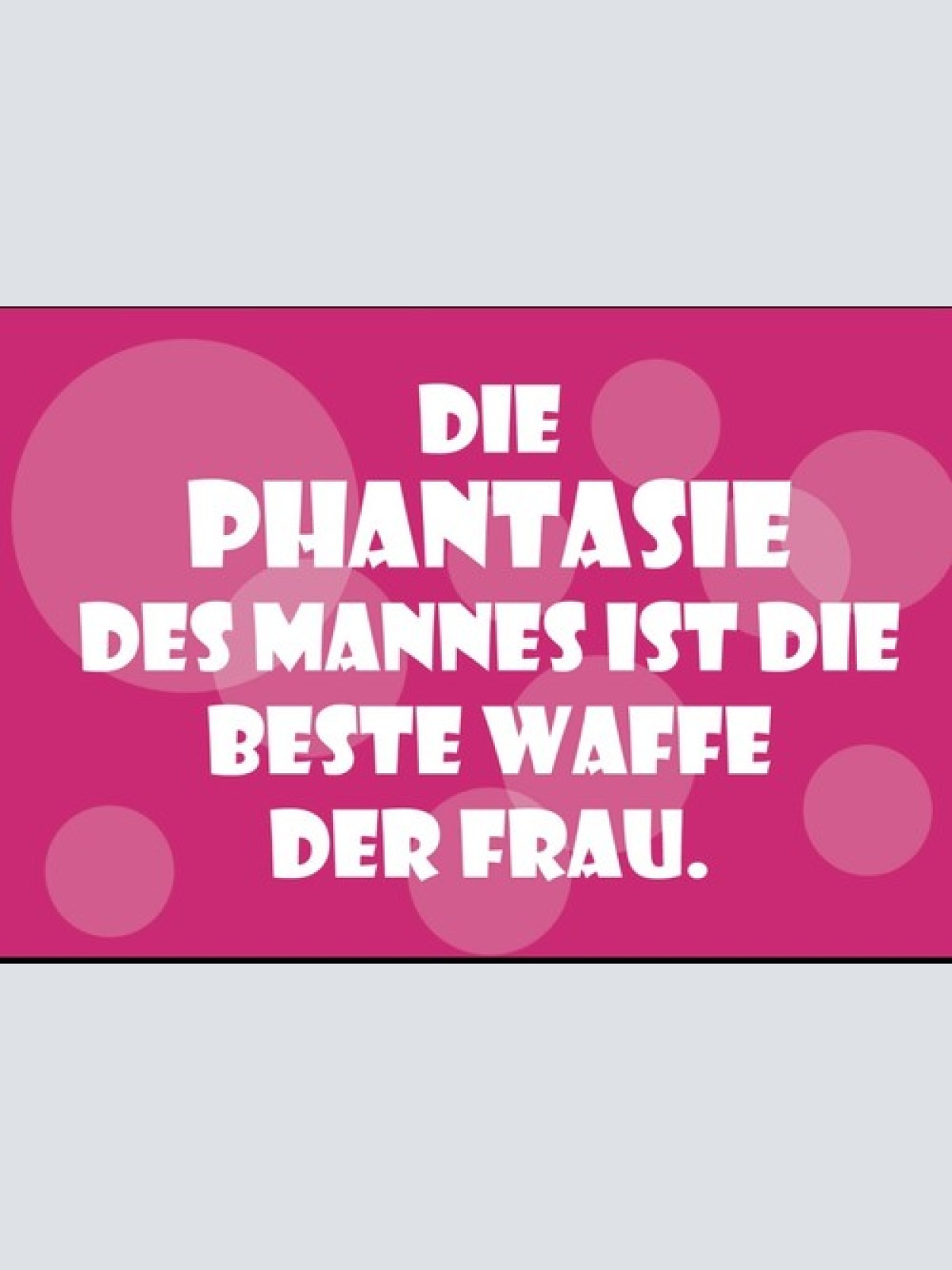Die Phantasie des Mannes Waffe Frau Spruch 12x18 / 20x30 / 30x40 Blech od. Holz