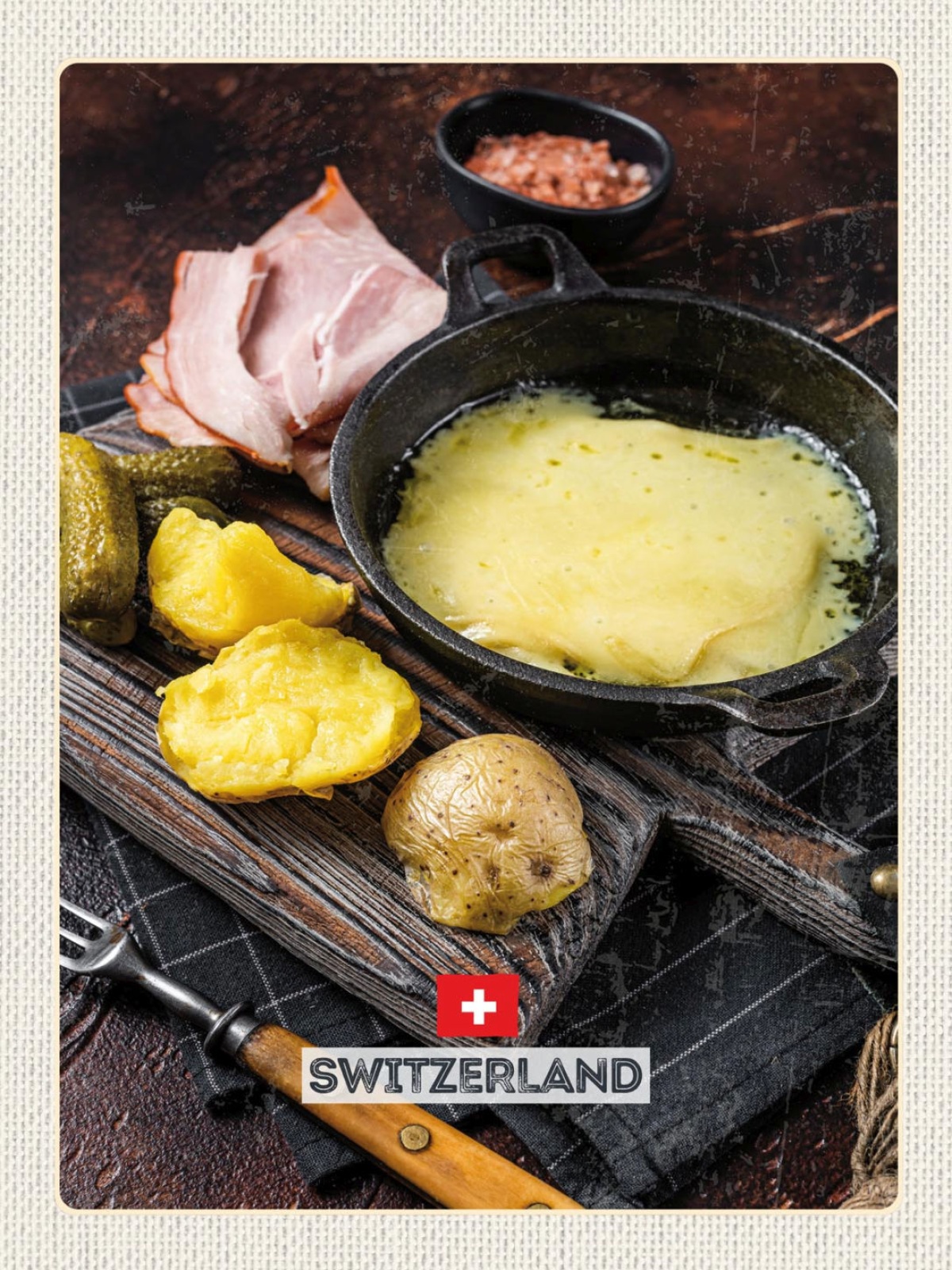 Schild Switzerland Schweiz Raclette Schmelz Käse 12x18 20x30 30x40 Blech/Holz