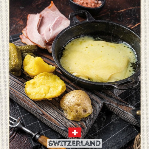 Schild Switzerland Schweiz Raclette Schmelz Käse 12x18 20x30 30x40 Blech/Holz