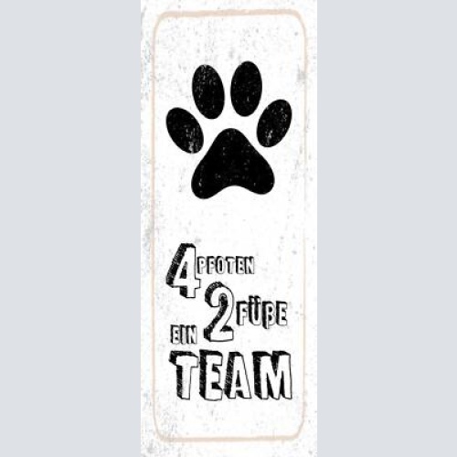 Schild 4 pfoten 2 füße ein team katze hund haus tier mensch 27x10 blech od.holz