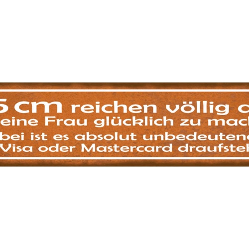 Schild 8,5cm Reichen Aus Frau Glücklich Kreditkarte Liebe 46 x 10 Blech od. Holz