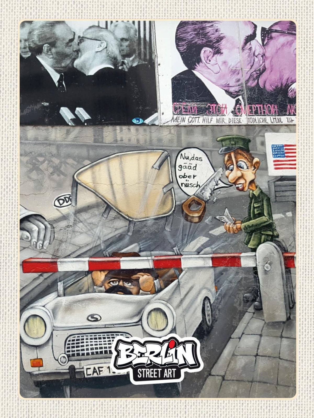 Schild Berlin Street Art Graffiti Trabi DDR Grenze 12x18 20x30 30x40 Blech/Holz