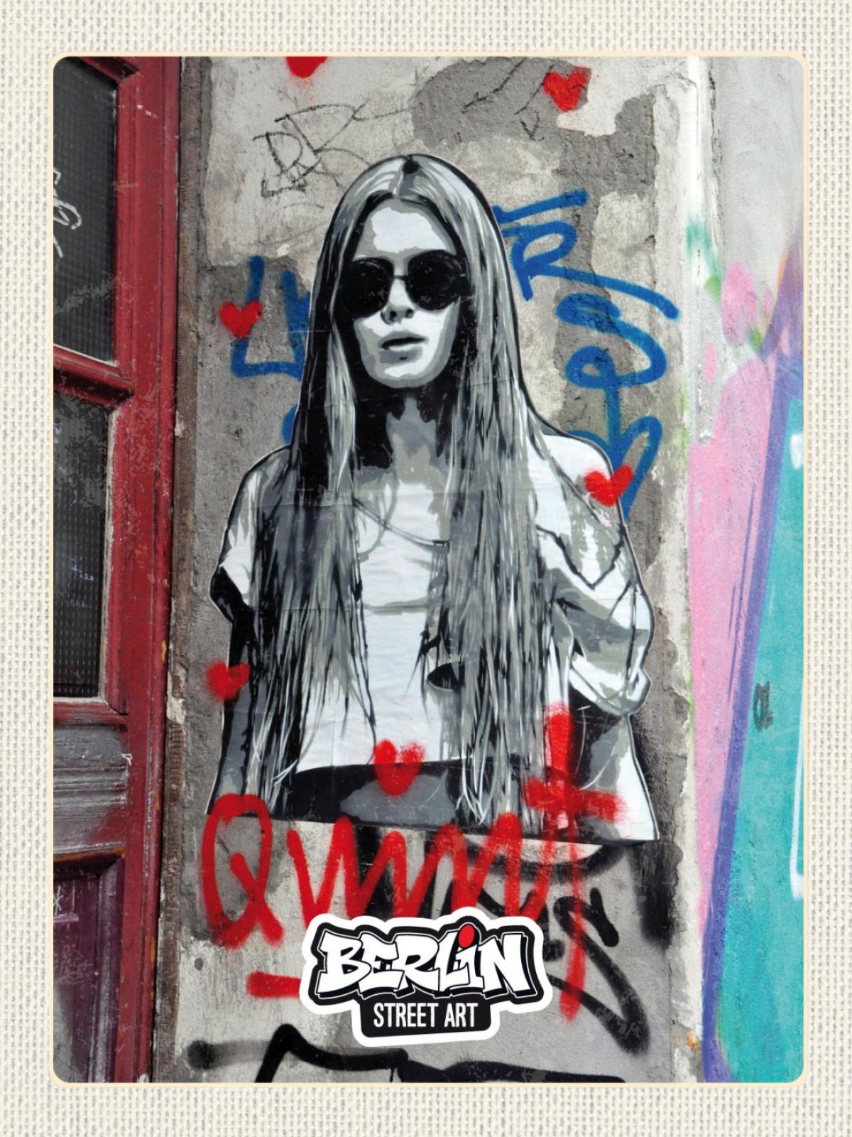 Schild Berlin Street Art Graffiti Frau Sonnenbrille 12x18 20x30 30x40 Blech/Holz