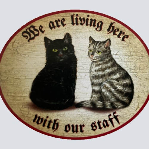 Nostalgie Holz Schild We Are Living Here With Our Staff Katzen Katze Personal