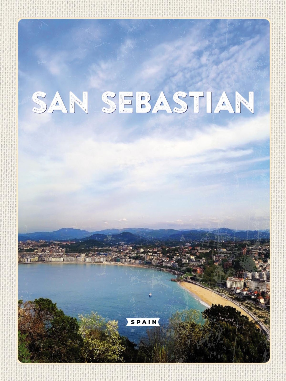 Schild San Sebastian Spain Spanien Hafen Meer 12x18 20x30 30x40 Blech od. Holz