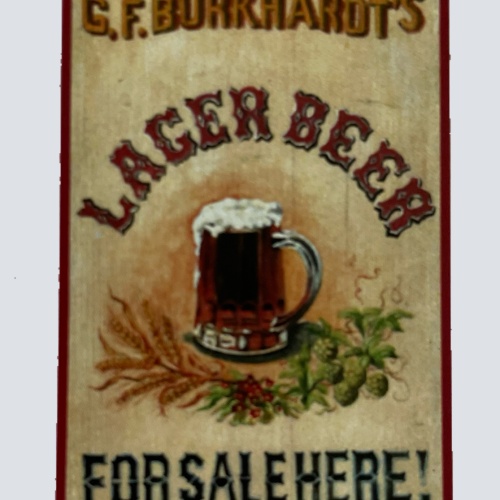 Nostalgie Holzschild GG.Burkhardt's Lager Beer For Sale Here Bier Alkohol Schild