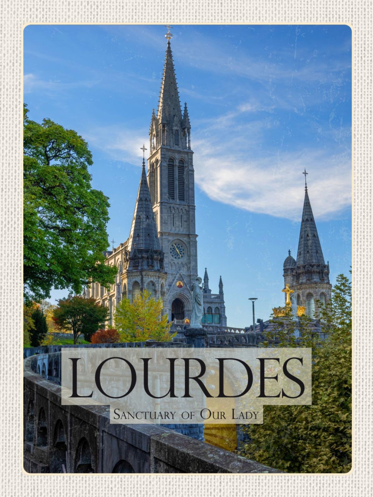 Schild Lourdes Basilica Kirche Maria Frankreich 12x18 20x30 30x40 Blech/Holz