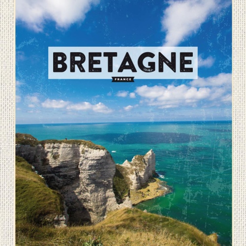 Schild Bretagne France Frankreich Küste Meer 12x18 20x30 30x40 Blech od. Holz