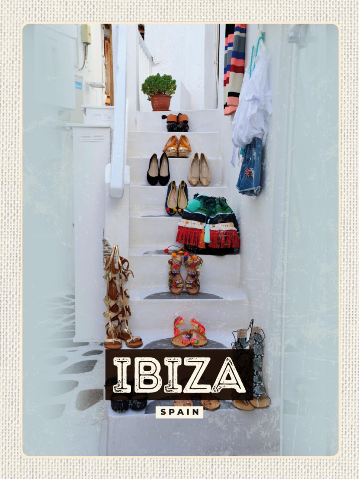 Schild Ibiza Spain Spanien Stiege Treppe Haus 12x18 20x30 30x40 Blech od. Holz