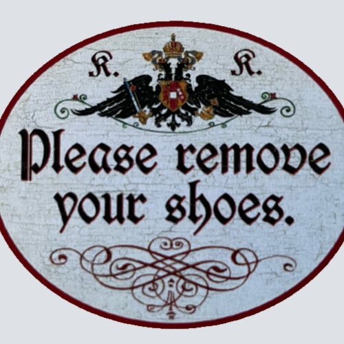 KuK Nostalgie Holzschild Please Remove Your Shoes Bitte Schuhe Ausziehen Schild