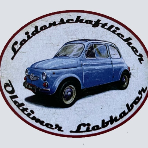 Nostalgie Holzschild Leidenschaftlicher Oldtimer Liebhaber Fiat 500 Schild