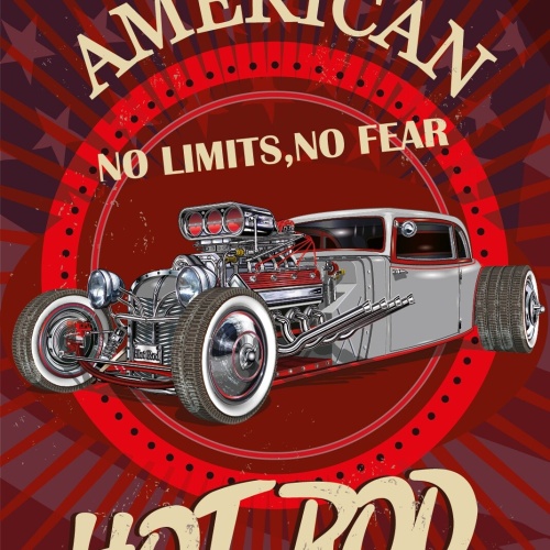Nostalgie Schild American Hot Rod Auto 12x18 / 20x30 / 30x40 Blech od. Holz