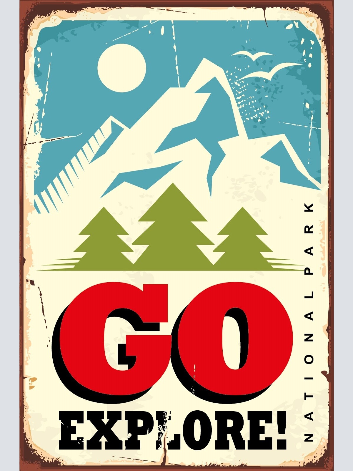 Nostalgie Schild Go Explore! Erkunden Berg 12x18 / 20x30 / 30x40 Blech od. Holz