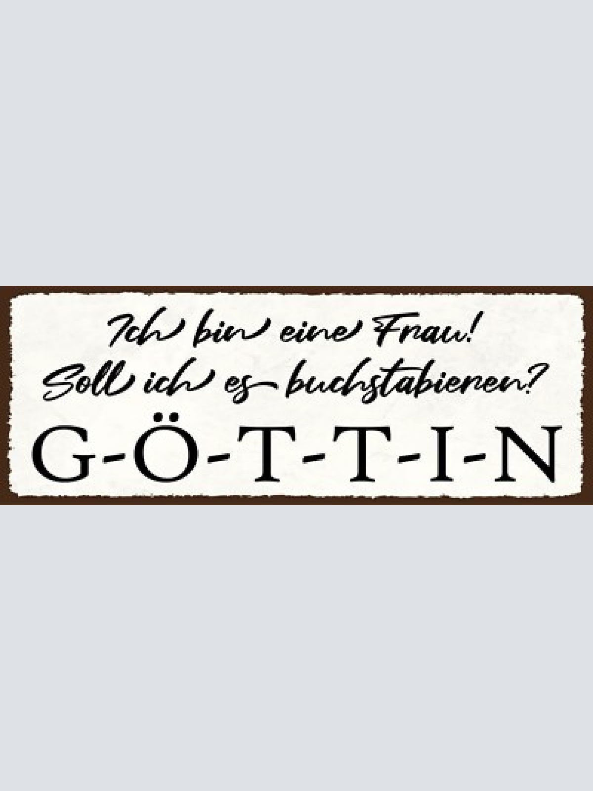 Schild ich bin eine frau soll ich es buchstabieren göttin 27x10 blech od.holz