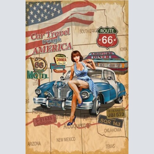Nostalgie schild car travel usa route66 auto 12x18 / 20x30 / 30x40 blech od.holz