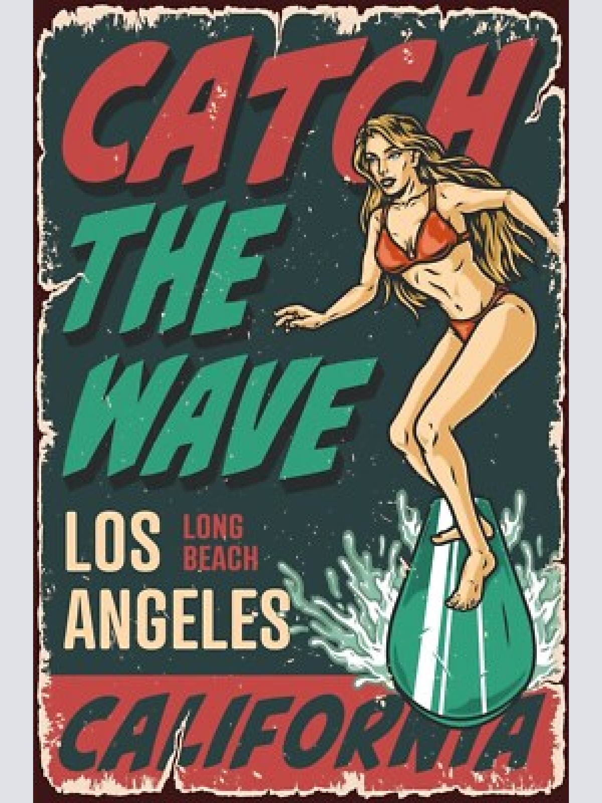 Nostalgie schild catch the wave la surfen 12x18 / 20x30 / 30x40 blech od. holz