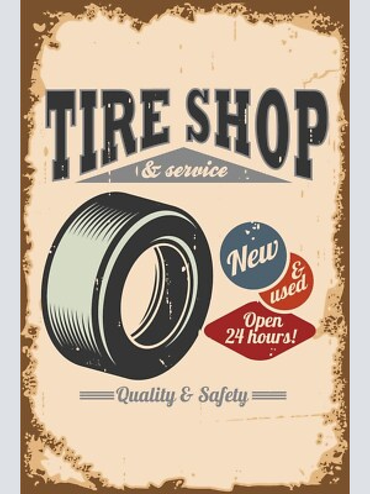 Nostalgie schild tire shop & service reifen 12x18 / 20x30 / 30x40 blech od.holz