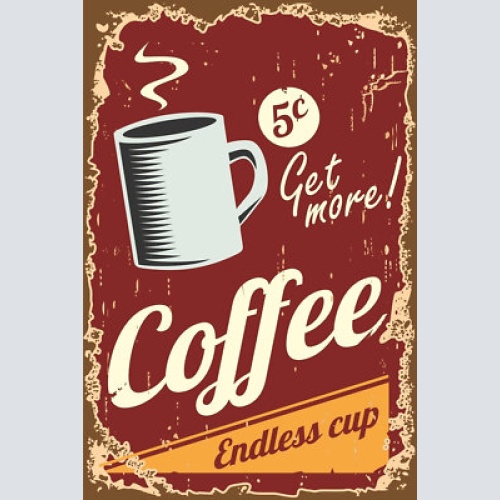 Nostalgie schild coffee endless cup kaffee 12x18 / 20x30 / 30x40 blech od. holz