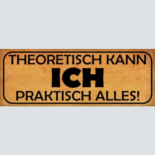 Schild theoretisch kann ich praktisch alles fähigkeiten 27x10 blech od.holz