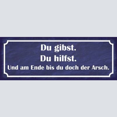 Schild du gibst du hilfst & am ende bist du doch der arsch 27x10 blech od.holz