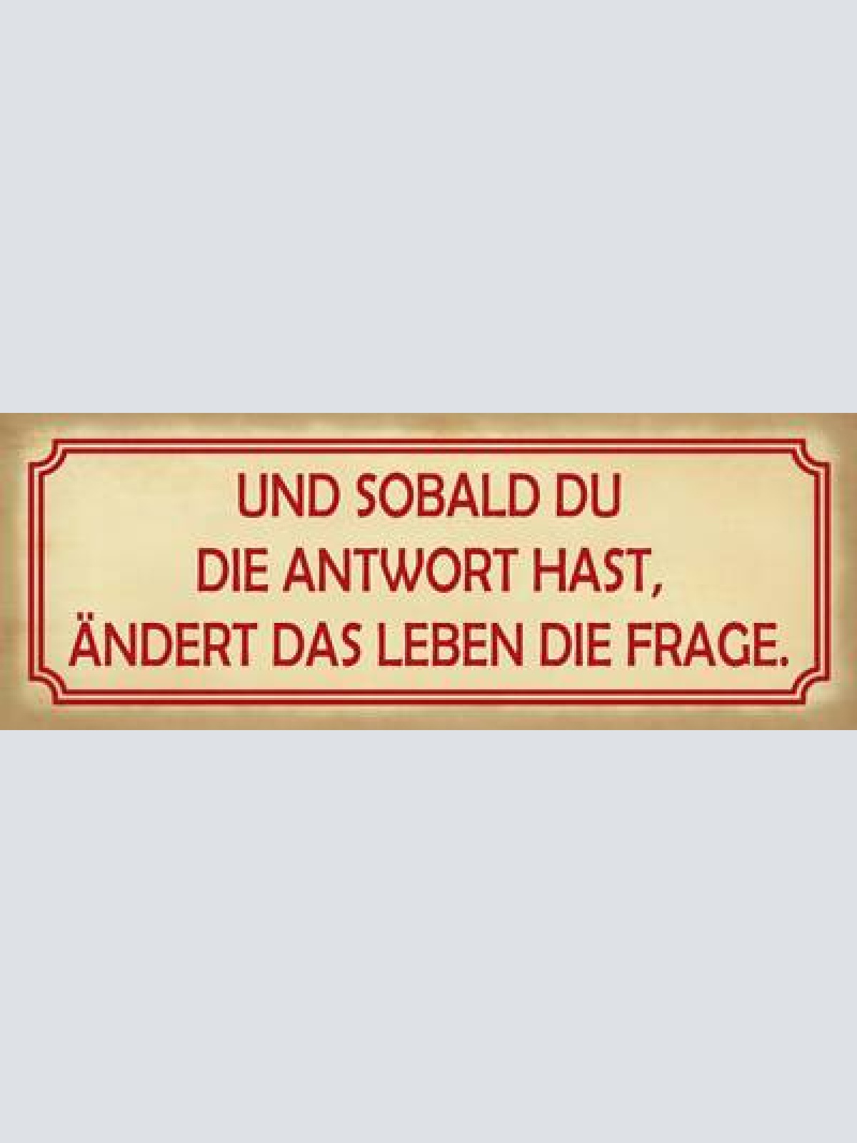 Schild und sobald du die antwort hast ändert das leben die frage 27x10