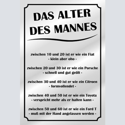 Das alter des mannes spruch lustig humor  12x18 / 20x30 / 30x40 blech od. holz