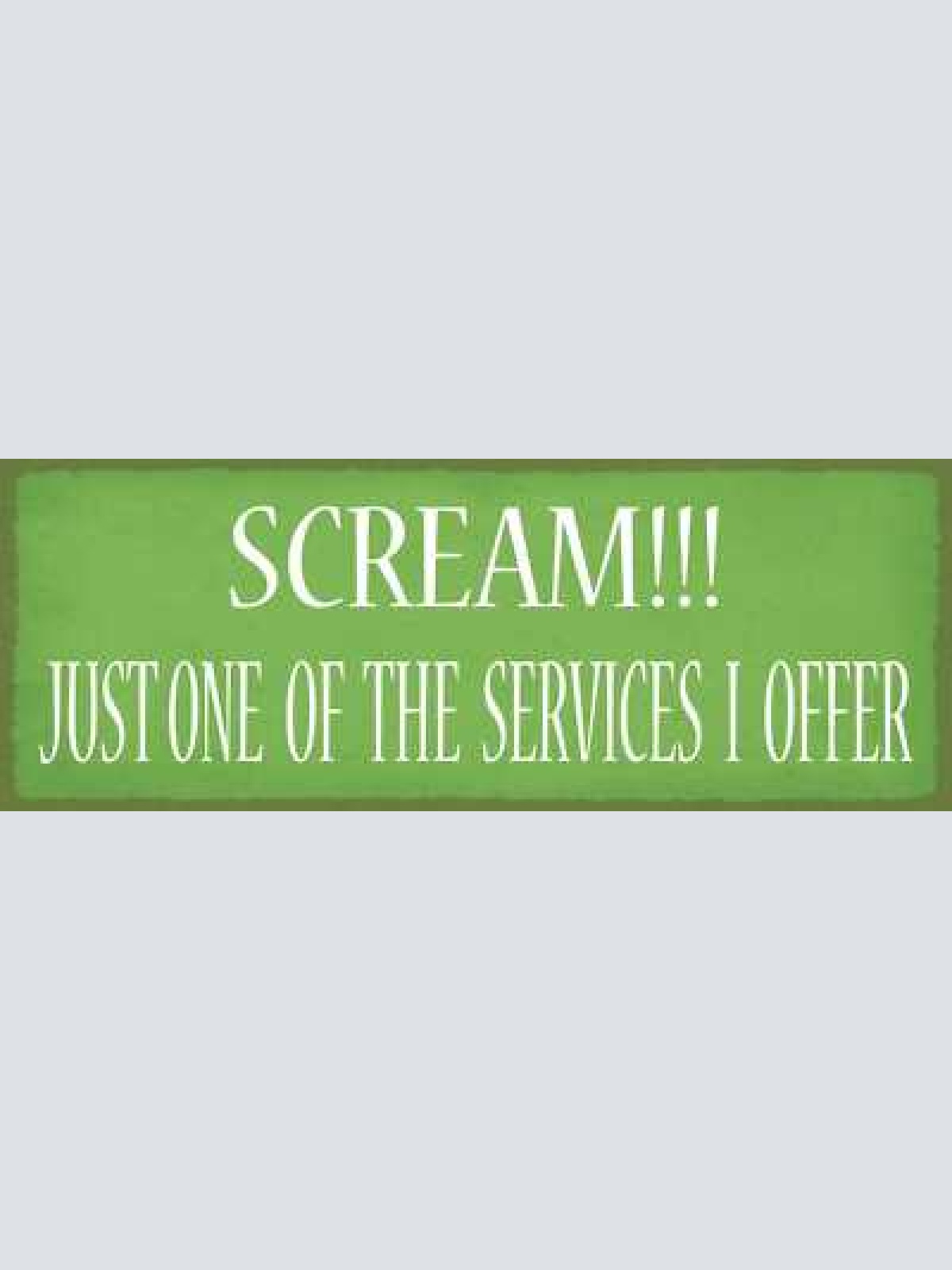 Schild scream! just one of the services i offer schreien 27x10 blech od.holz