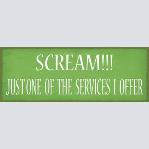 Schild scream! just one of the services i offer schreien 27x10 blech od.holz