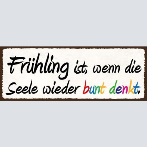 Schild frühling ist wenn die seele wieder bunt denkt lenz 27x10 blech od.holz