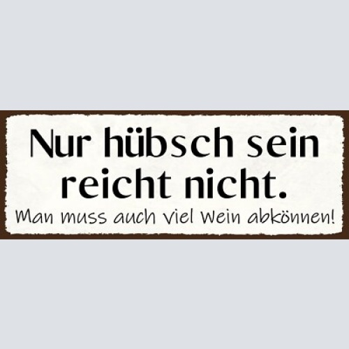 Schild nur hübsch sein reicht nicht man muss auch viel wein abkönnen 27x10