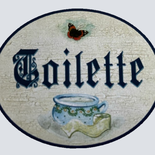 Nostalgie Holzschild Toilette Nachttopf Klopapier Schmetterling WC Klo Schild