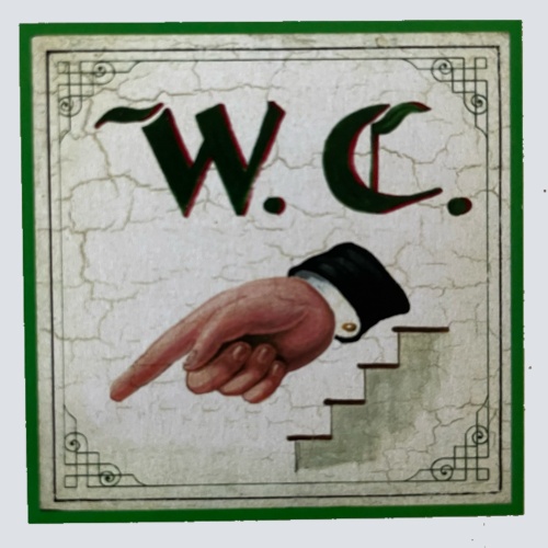 Nostalgie Holzschild WC Links Teppe Nach Unten Stiege Stock Toilette Klo Schild