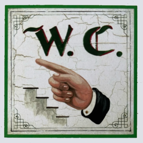 Nostalgie Holzschild WC Links Teppe Nach Oben Stiege Stock Toilette Klo Schild